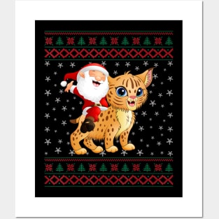 Ugly Christmas Sweater Santa Riding Bobcats Posters and Art